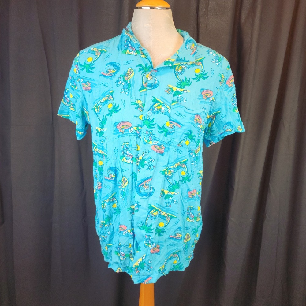 Tom And Jerry Hawaiian Style‎ Camp Shirt Aqua Yellow Size See Photos
